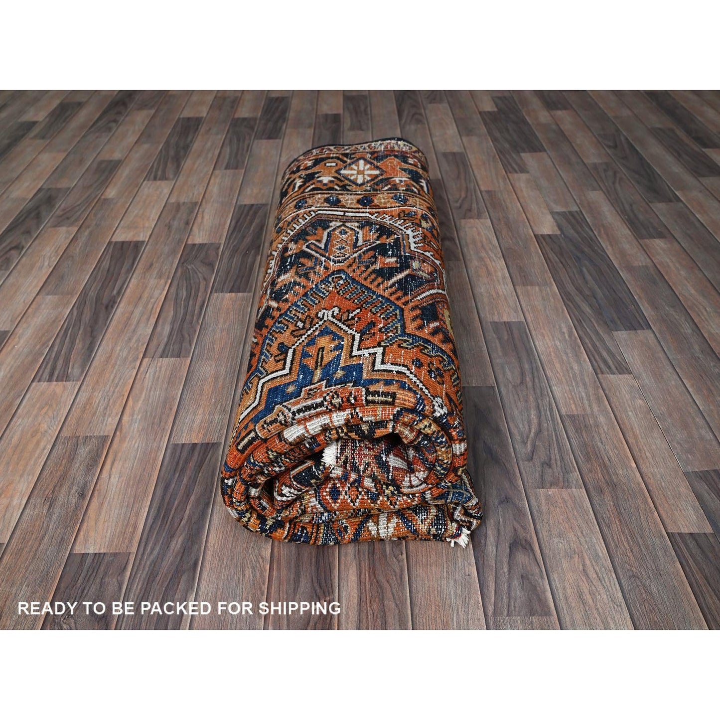 7'4"X10'1" Apricot Orange Vintage Zoroastrian Heris Wool Hand Knotted Rug
