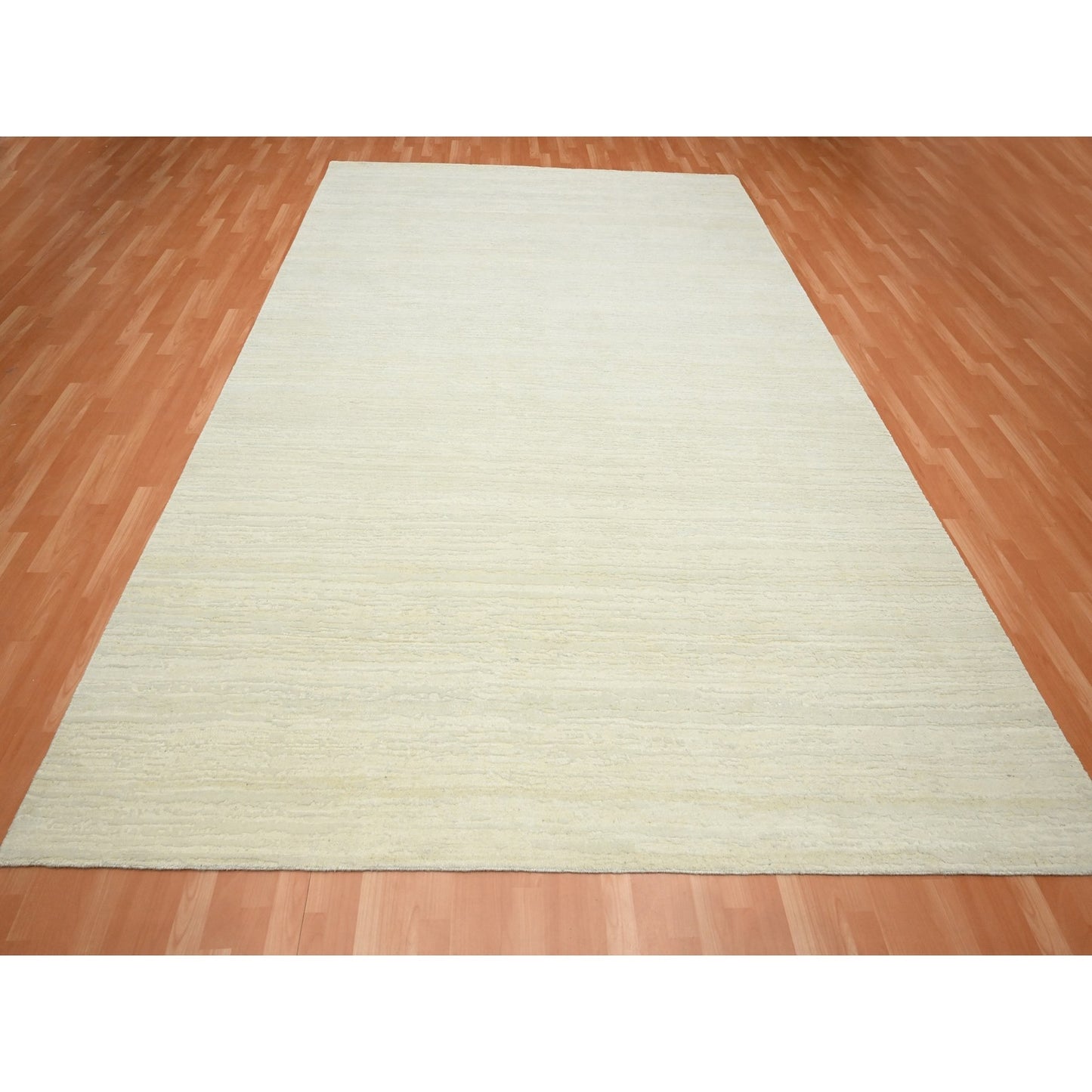 9'X11'10" Chiffon White Plain Solid Design Textured Wool Hand Knotted Rug