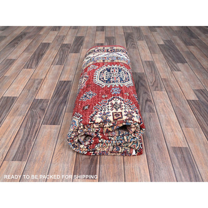 6'1"X8'10" Toreador Red Afghan Hand Knotted Super Kazak Wool Oriental Rug