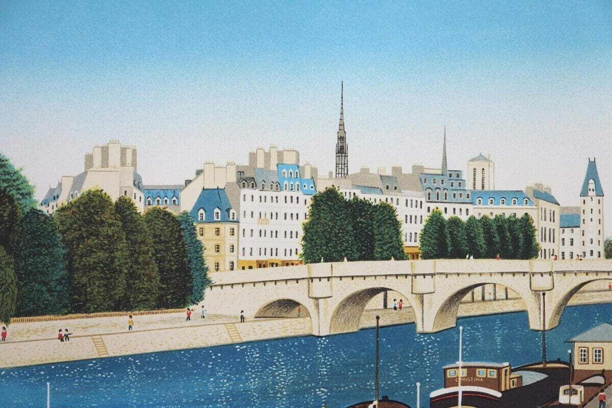 Fanch Ledan (France 1949) Original Lithograph Signed Framed - Seine River Paris