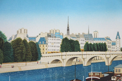 Fanch Ledan (France 1949) Original Lithograph Signed Framed - Seine River Paris