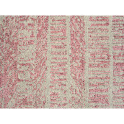 2'6"X12'1" Rose Pink Wool And Art Silk Jacquard Hand Loomed Runner Rug