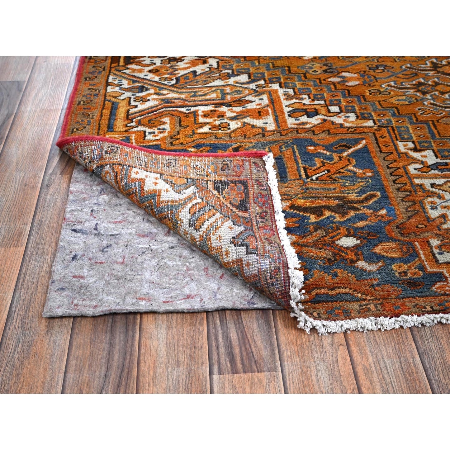 6'10"X10'8" Orange Vintage Zoroastrian Heris 100% Wool Hand Knotted Rug