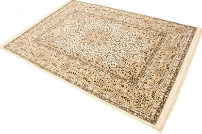 Handmade Vintage Style Cream Floral Kirman Rug