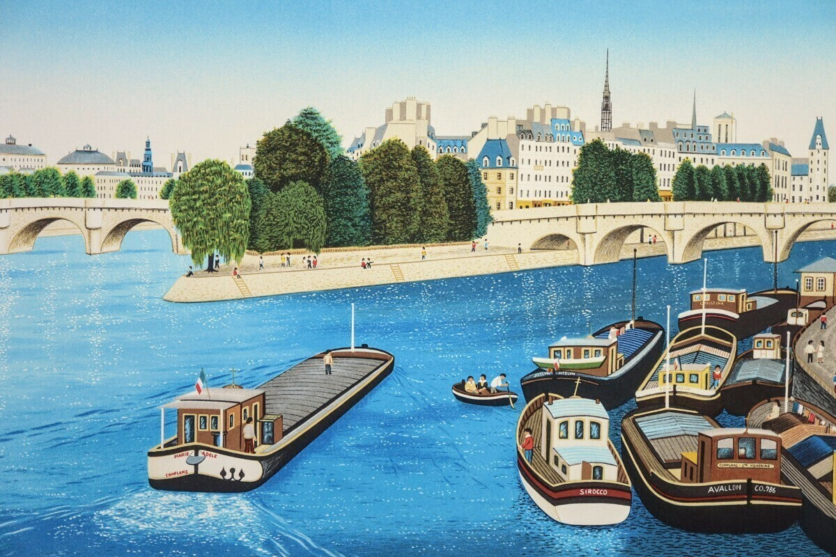 Fanch Ledan (France 1949) Original Lithograph Signed Framed - Seine River Paris