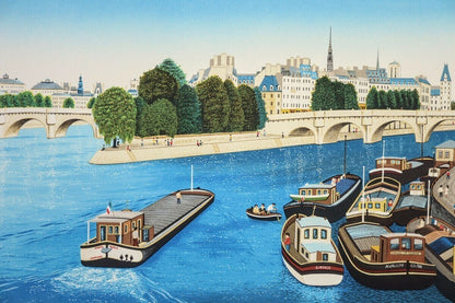 Fanch Ledan (France 1949) Original Lithograph Signed Framed - Seine River Paris