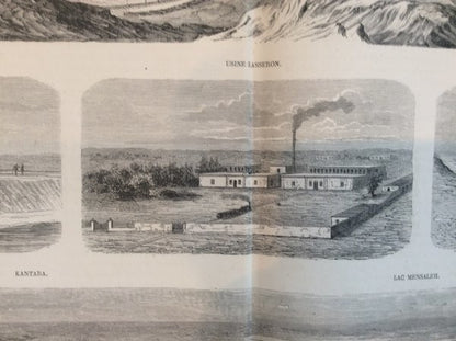1867 Paris Exposition Wood Engraving Suez Canal Construction Panorama Original