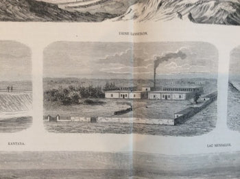 1867 Paris Exposition Wood Engraving Suez Canal Construction Panorama Original