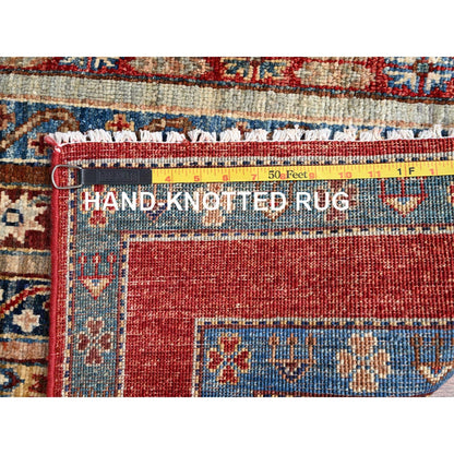 4'2"X5'9" Gilded Beige Super Kazak Shawl Design Wool Hand Knotted Rug