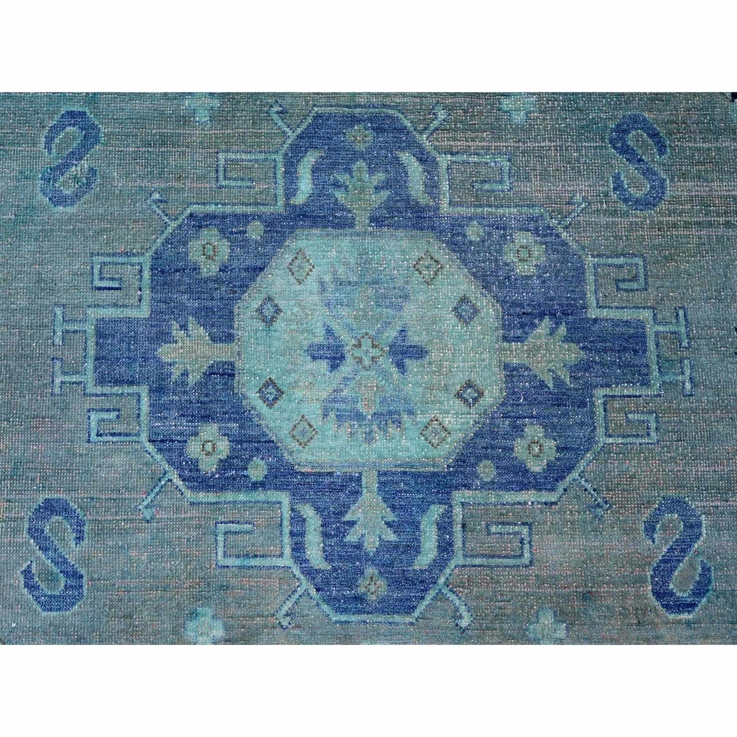 7'9"X9'6" Blue Overdyed Kazak Medallion Design Hand Knotted 100% Wool Rug