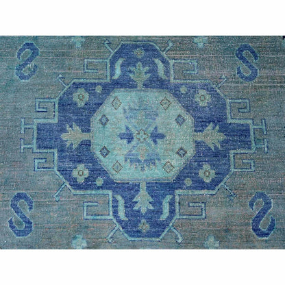 7'9"X9'6" Blue Overdyed Kazak Medallion Design Hand Knotted 100% Wool Rug