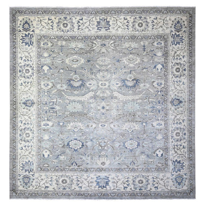 12'X12' Violet Mist Gray Fine Peshawar Hand Knotted Soft Wool Square Rug