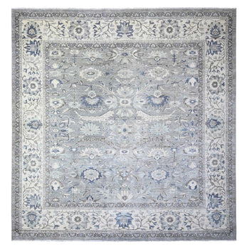 12'X12' Violet Mist Gray Fine Peshawar Hand Knotted Soft Wool Square Rug