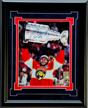 Carter Verhaeghe Autographed Panthers 8X10 Framed Photo Raising Stanley Cup (Bec