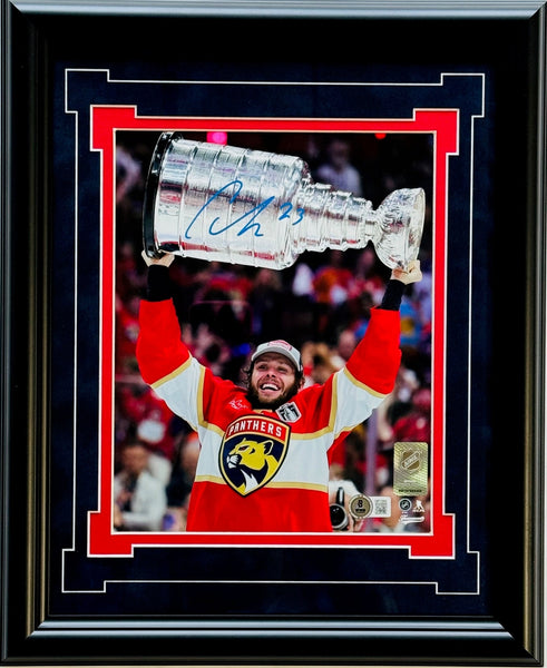 Carter Verhaeghe Autographed Panthers 8X10 Framed Photo Raising Stanley Cup (Bec