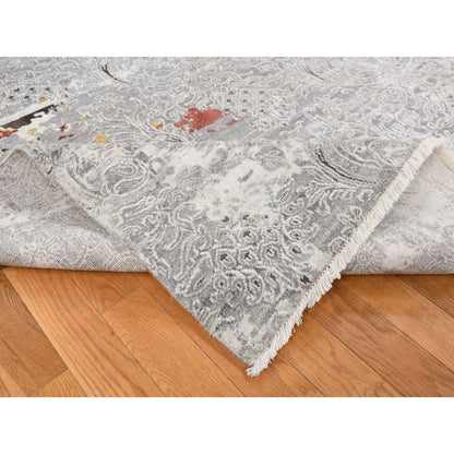 8'9"X11'10" Gray Hand Knotted Modern Broken Design Wool And Silk Rug