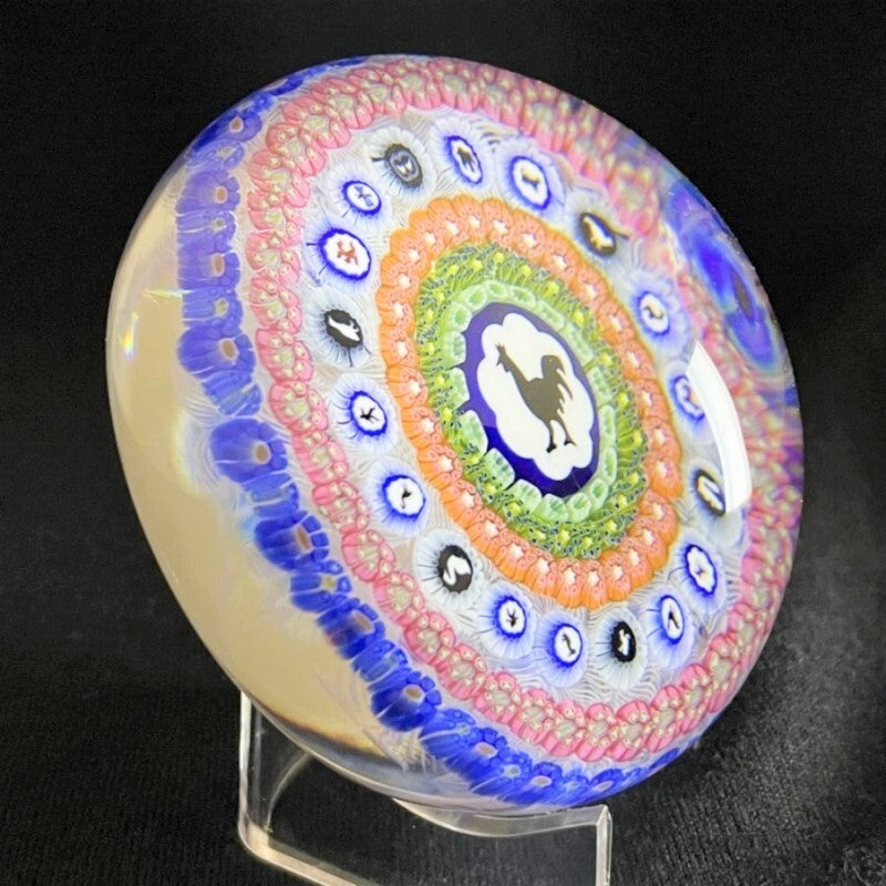 Antique Baccarat Crystal Paperweight 1971 Millefiori Blue Glass Big Size Flower