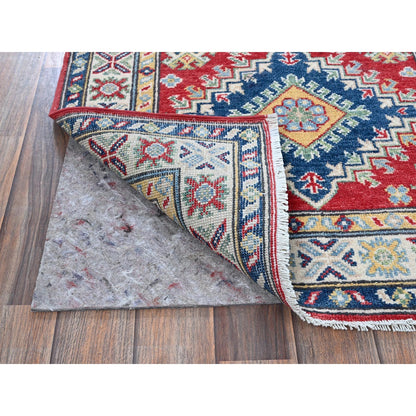 2'9"X9'6" Red Kazak Medallions Design Hand Knotted Soft Wool Runner Rug