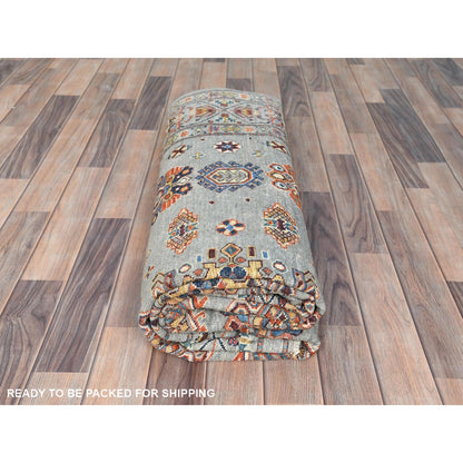 6'1"X9'1" Light Gray Hand Knotted Afghan Super Kazak Organic Wool Rug