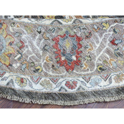 11'7"X11'7" Hand Knotted Wool Peshawar Design Gray Round Rug