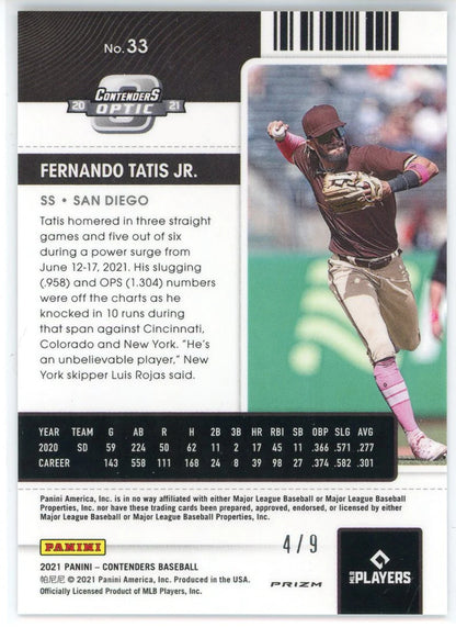 Fernando Tatis Jr. 2021 Panini Contenders Optic Season Ticket Pink Prizm Card #3