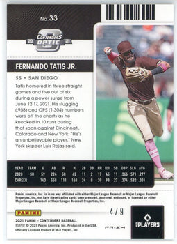 Fernando Tatis Jr. 2021 Panini Contenders Optic Season Ticket Pink Prizm Card #3