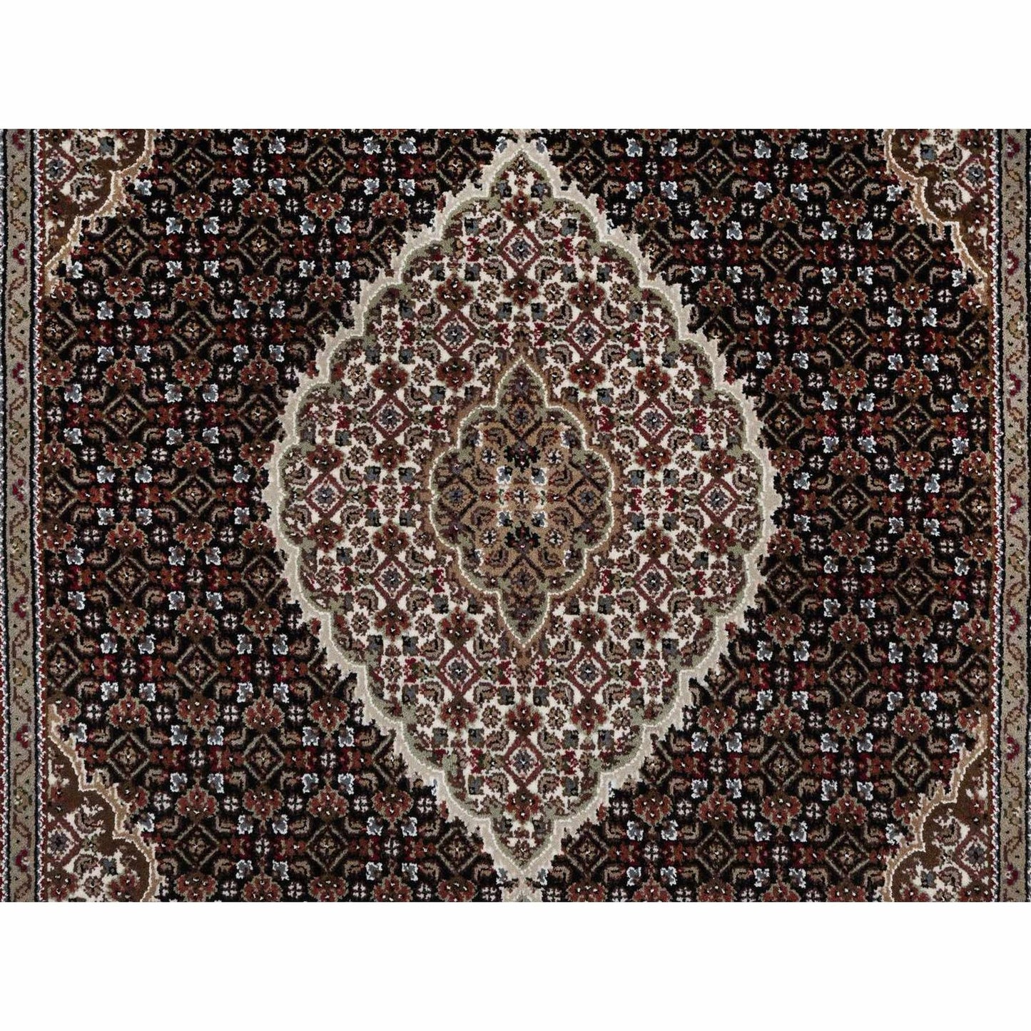 4'9"X6'9" Black Tebraz Mahi Fish Medallion Design Wool Hand Knotted Rug