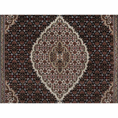 4'9"X6'9" Black Tebraz Mahi Fish Medallion Design Wool Hand Knotted Rug