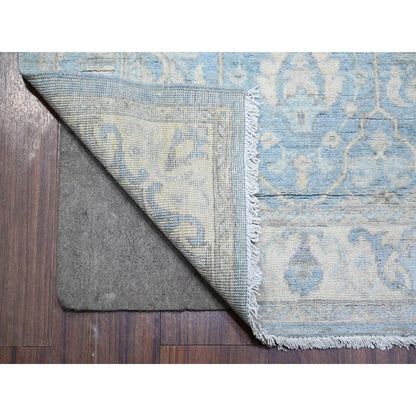 2'8"X15'2" Blue Finer Peshawar Wool Hand Knotted Xl Runner Oriental Rug