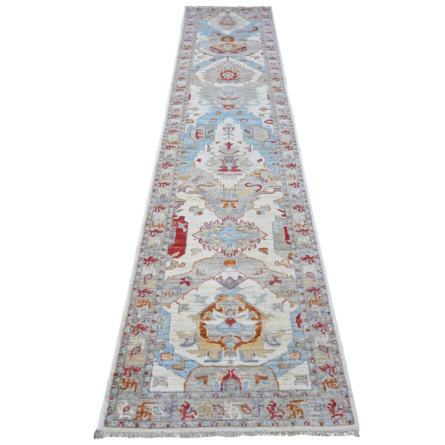 2'6"X12'4" Ivory Ancient North West Zoroastrian Hand Knotted Runner Rug