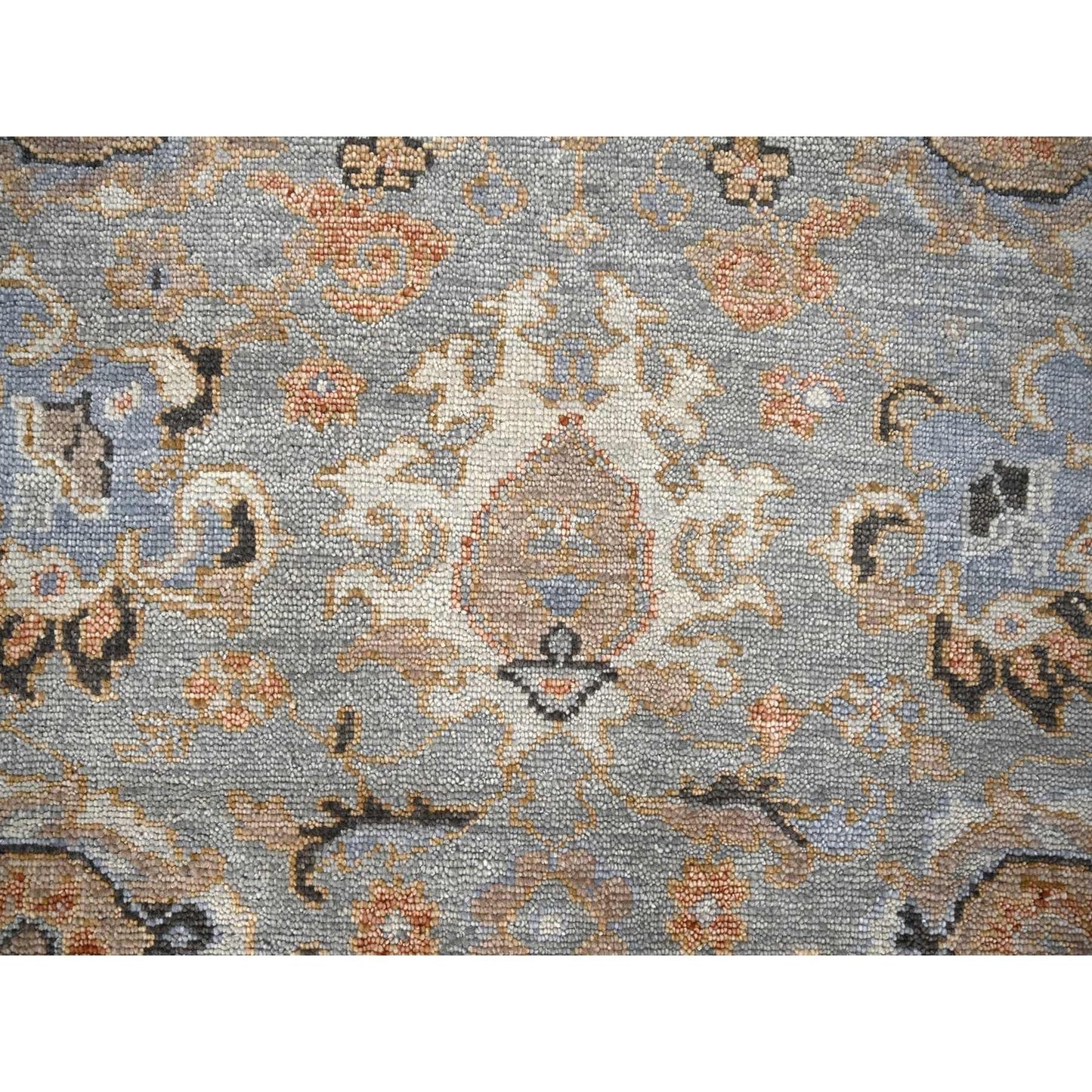 7'10"X8' Hand Knotted Oushak Inspired Pure Wool Round Oriental Rug