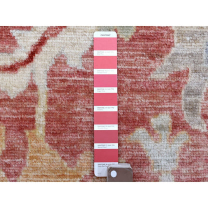 11'9"X14'8" Coral Red Hand Knotted Afghan Angora Oushak Natural Wool Rug