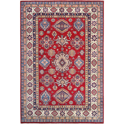 6'1X9'1" Red Hand Knotted All Wool Kazak Tribal Design Oriental Rug