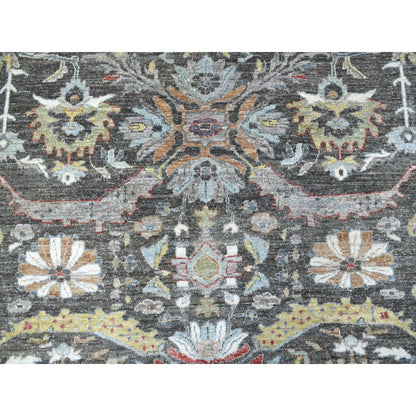 11'7"X11'7" Hand Knotted Wool Peshawar Design Gray Round Rug