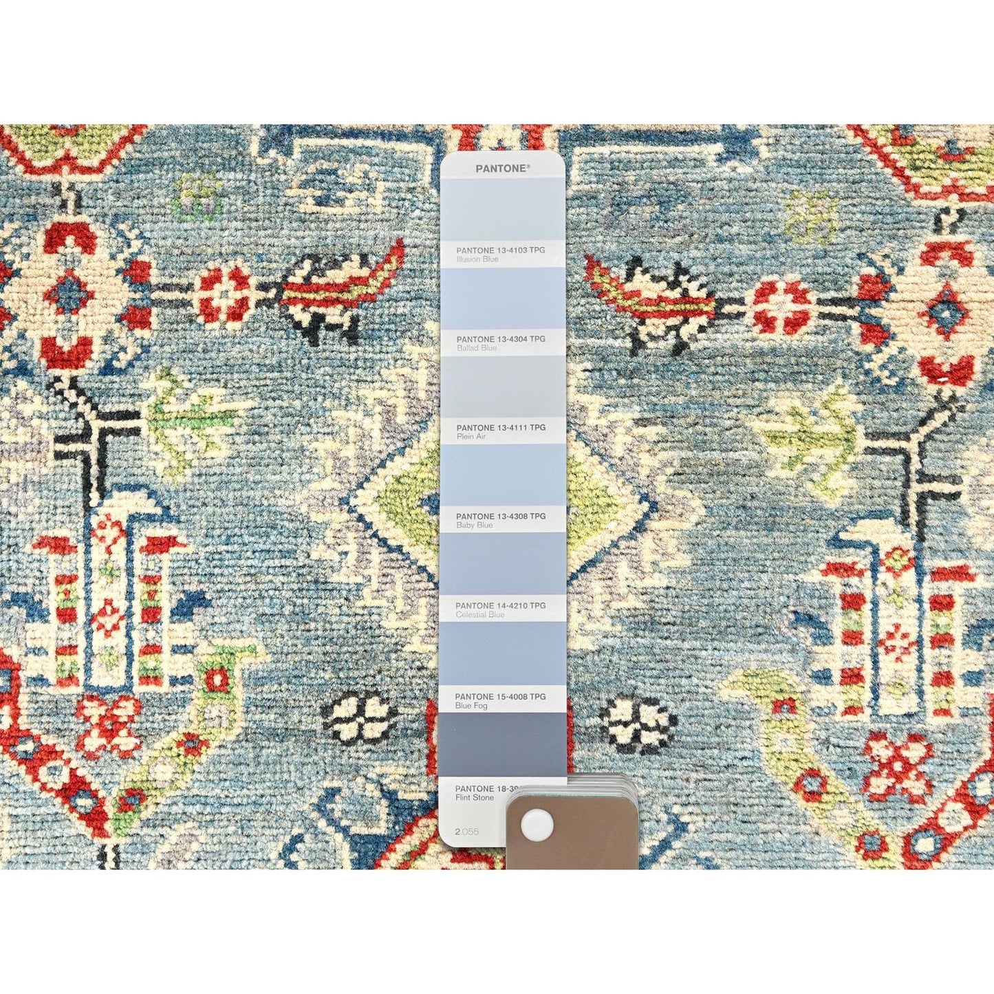 2'9"X12'9" Blue Kazak With Geometric Design Rug Hand Knotted Wool Runner