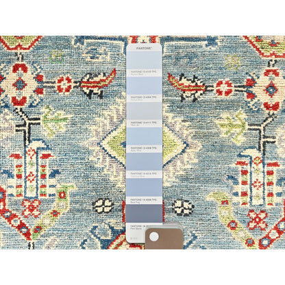 2'9"X12'9" Blue Kazak With Geometric Design Rug Hand Knotted Wool Runner
