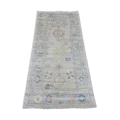 2'8"X5'7" Gray Angora Oushak Leaf Design All Wool Hand Knotted Runner Rug