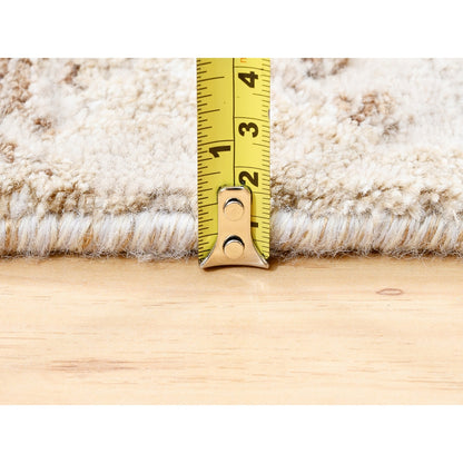 2'9"X10' Beige With Brown Modern Wool-Silk Hand Knotted Runner Rug