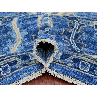 10'1"X13'9" Blue Hand Knotted Afghan Angora Oushak Vines Design Wool Rug