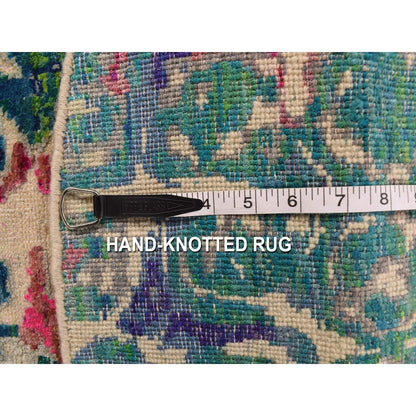 4'X4' Blue With All Over Colorful Peacock Design Round Oriental Rug