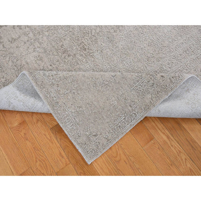 9'10"X14'1" Taupe Fine Jacquard Loomed Wool Silk Zoroastrian Design Rug