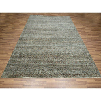 8'X10' Brown Kohinoor Soft Wool Hand Knotted Rug Small Geometric Design