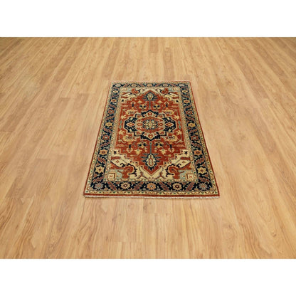 3'1"X5'2" Soft Wool Red Antiqued Heris Re-Creation Hand Knotted Rug