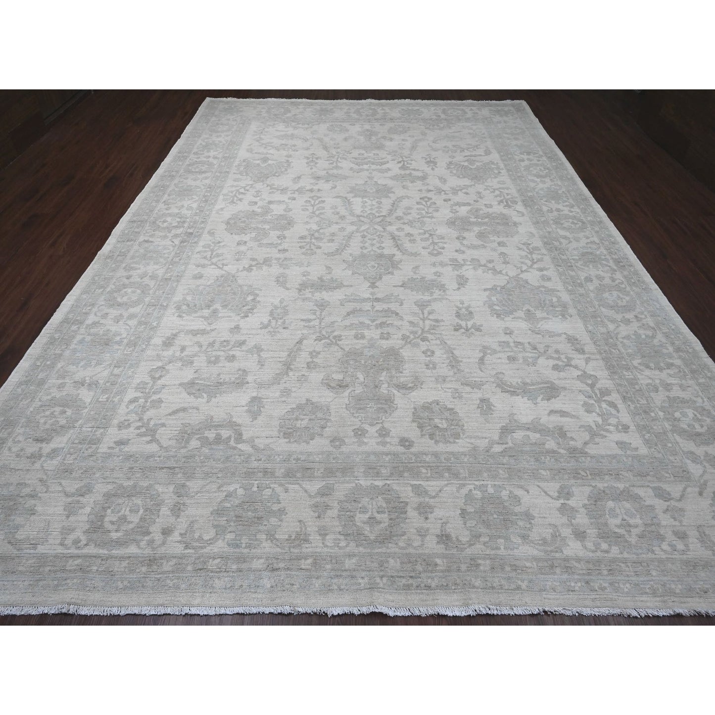 10'X13'8" Cotton White Washed Out Peshawar 100% Wool Hand Knotted Rug