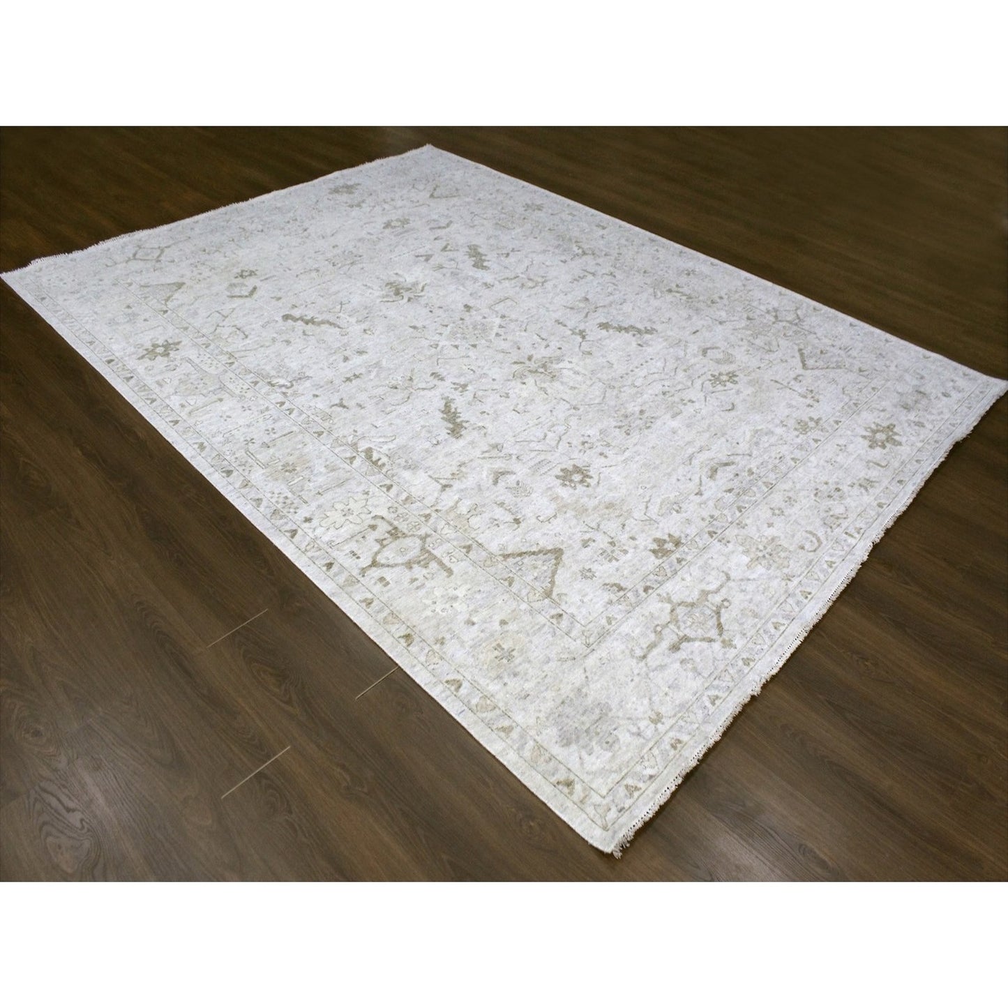 9'X12' Gray Vintage Tebraz All Over Design Hand Knotted Oxidized Wool Rug