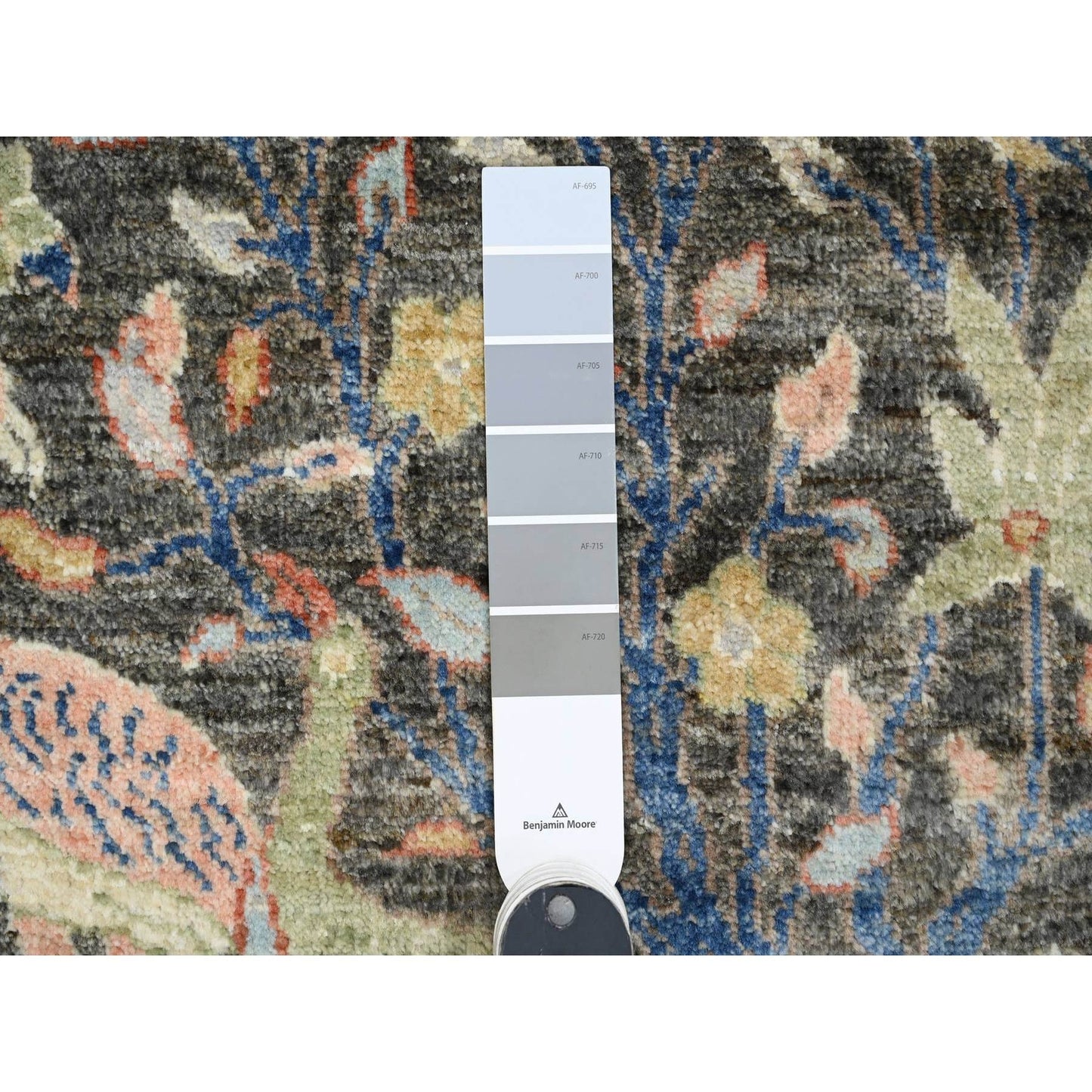 2'X3'4" Gray Afghan Peshawar Birds Design Hand Knotted Soft Wool Mat Rug