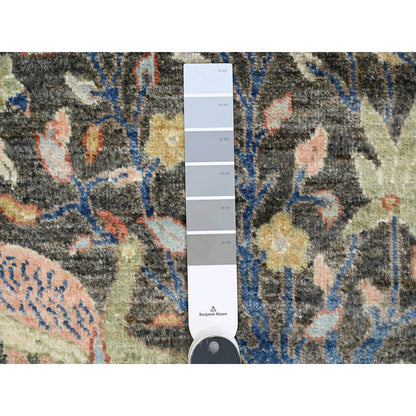 2'X3'4" Gray Afghan Peshawar Birds Design Hand Knotted Soft Wool Mat Rug