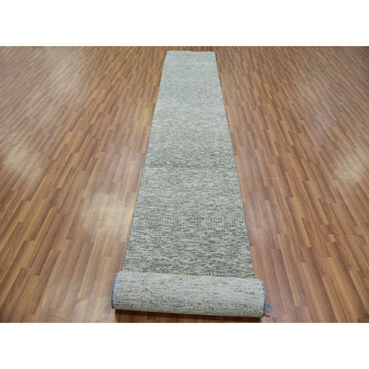 2'6"X18'5" Gray Hand Knotted Pure Undyed Wool Xl Runner Grass Design Rug