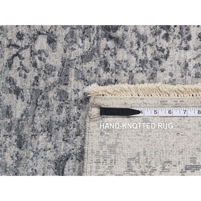 4'1"X6' Gray Erased Zoroastrian Design Wool And Silk Hand Knotted Rug