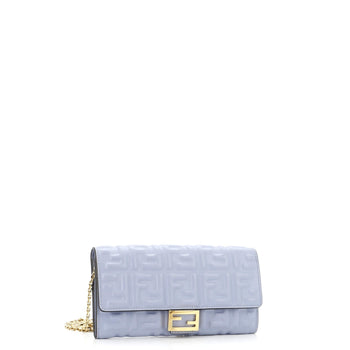 Fendi Baguette Continental Wallet On Chain Zucca Embossed Leather